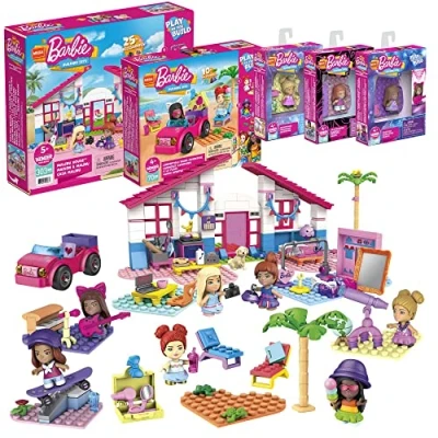 Imagen de Mega Construx Barbie Multipack Casa de Malibú con otros set juego muñecas bloques construcción y accesorios juguete (Mattel HBF32)