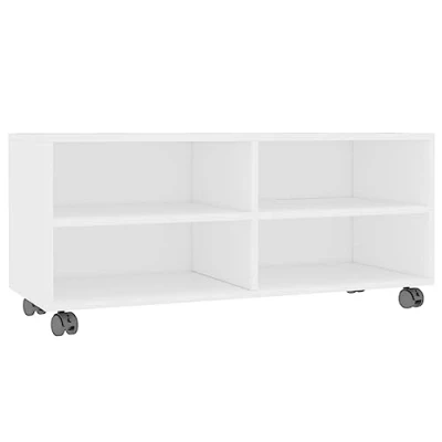 Imagen de vidaXL Mueble de TV con Ruedas Contrachapada Blanco 90x35x35cm Mobiliario Hogar Accesorios Centro Entretenimiento y Multimedia Diseño Moderno Práctico
