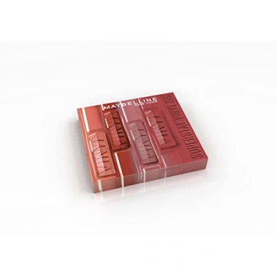 Imagen de Maybelline New York Juego de lápiz labial líquido Efecto vinilo brillante Tinta SuperStay larga duración 4 tonos Nude Shock