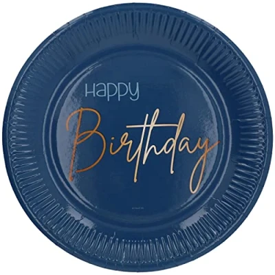 Imagen de Folat Platos Desechables Elegant True Blue, Color, happy birthday (66015)