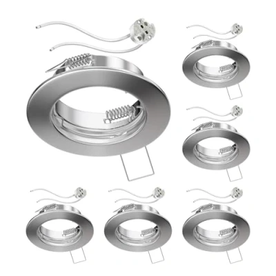Imagen de ledscom.de 6 piezas marco empotrado en techo FERE cromo mate (LED/halógeno/MR16/50mm) incl. casquillo GU5.3