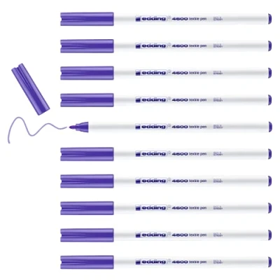 Imagen de edding 4600 rotulador textil violeta neón caja de 10 punta redonda 1 mm rotuladores textiles permanentes para dibujar en tejidos, resistentes a lavados hasta 60 C tela