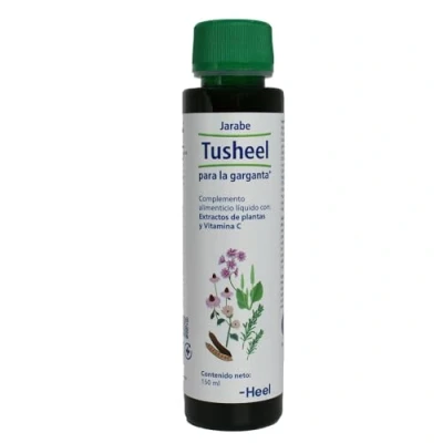 Imagen de Heel Tusheel Jarabe para la Garganta, Con Extractos de Plantas y Vitamina C, Ayuda a aliviar Tos Seca Productiva, Bajo Contenido en Azúcar, Sin gluten ni lactosa, Apto Veganos 150 ml