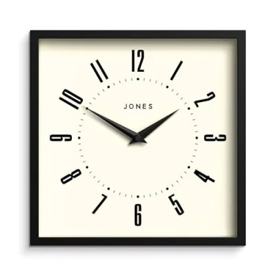 Imagen de JONES CLOCKS® Reloj de Pared con Esfera Retro, Cuadrado, Cocina, Oficina, diseño, Caja Colorida, número arábigo (Black)