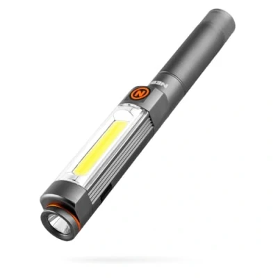 Imagen de NEBO Linterna doble Franklin de 500 lúmenes, LED negra, recargable, luz trabajo y foco, 7 modos iluminación con base magnética, NEB WLT 0022 G, blanca