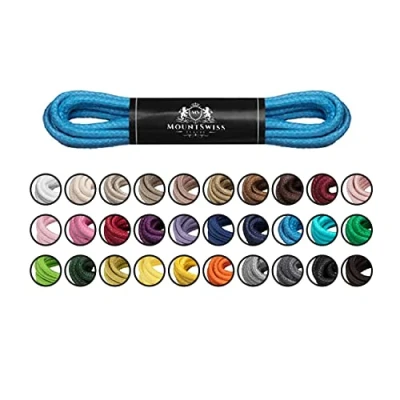 Imagen de Cordones Mount Swiss© Luxury encerados y redondos para zapatos de traje piel, 2 3 mm diámetro, 45 120 cm longitud, color Azul, talla 80