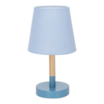 Imagen de Aigostar 2 Piezas lámpara de Mesa, Mesita Noche Pequeña Madera Moderna, con Tulipa Tela Azul y Base Metal, Portalámparas E14, Decorativa Vintage