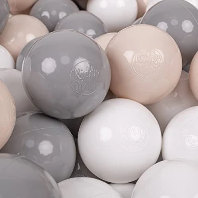 Imagen de KiddyMoon 200 ∅ 7Cm Bolas Colores De Plástico para Piscina Niños, Beige Pastel/Gris/Blanco