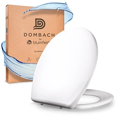 Imagen de DOMBACH® Celesto Premium Asiento de Inodoro con Tapa Antibacteriano Cierre Suave, extraíble, ergonómico duroplast y Acero Inoxidable, Ovalado, Color Blanco