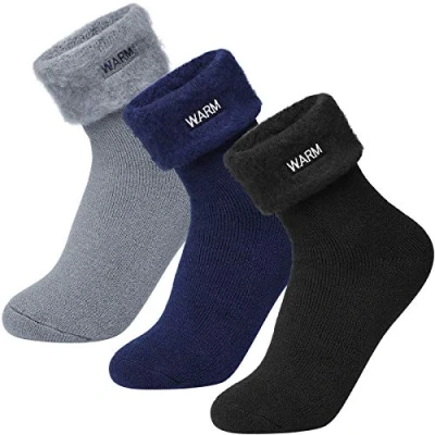 Imagen de Homealexa 3 Pares Calcetines Térmicos Cálidos para Mujeres y Hombres, de Invierno Punto con Interior Felpa, Gruesos Suaves