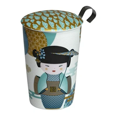 Imagen de EigenArt Teaeve Taza de té porcelana doble pared, con tapa e infusionador acero inoxidable, 350 ml
