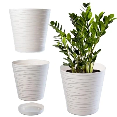 Imagen de KADAX Maceta con platillo, Redondo, para Flores, Plantas, casa, macetero (13 cm), Color Crema