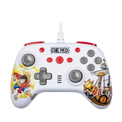 Imagen de Konix Mando de una sola pieza con cable para Nintendo Switch, Switch OLED y PC, función vibración, 3 m, patrón Luffy, blanco