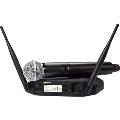 Imagen de Shure GLXD24+/SM58 Sistema de Micrófono inalámbrico Digital Doble Banda para Iglesia, Karaoke, vocales Duración la batería 12 Horas, Alcance 100 pies Vocal Mano SM58,