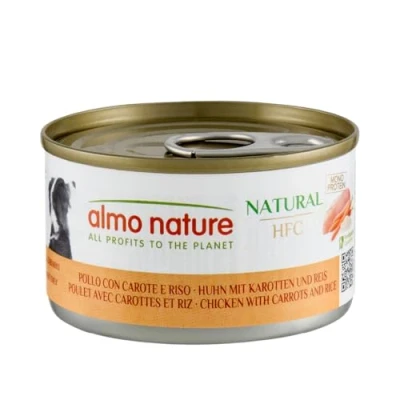 Imagen de almo nature Comida Húmeda para Perros Natural de Pollo, Zanahoria y Arroz (24 latas x 95 g). Alimento Monoproteíco Enlatado HFC Cuisine. Snack Complementario sin Gluten.