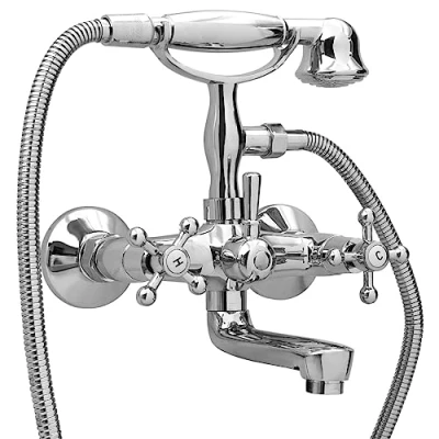 Imagen de vidaXL Grifo de Bañera 2 Mandos + Desviador y Alcachofa Mezclador Lavabo Retro Rociador Manguera Cabezal Baño Cómoda Refrescante Cromado