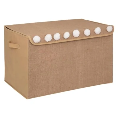 Imagen de Caja de yute no tejido y borlas marrones