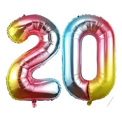 Imagen de Globos de Cumpleãnos Numeros 20,101 CM Arcoiris Globo Gigantes Grandes Decoracion,Globo Numero 20 Niño Niña Adultos decorazione,Vuelan con Helio