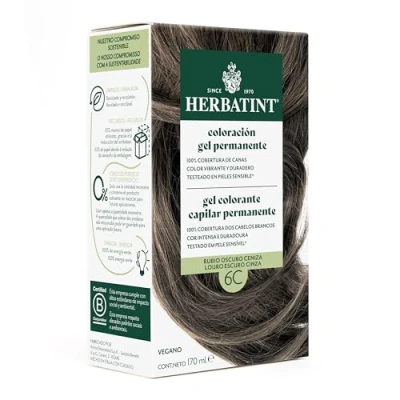 Imagen de Herbatint Tinte Permanente para Cabello 6C Rubio Oscuro Ceniza 170 ml Sin Amoníaco, Cobertura Óptima de Canas Dermatológicamente Probado, con 8 Extractos Naturales
