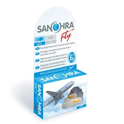 Imagen de SANOHRA fly earplugs volar sin dolor los tapones facilitan la ecualización de presión en el avión 24 dB SNR reducción ruido reutilizables 1 par para adultos (GB/F/ES/IT)