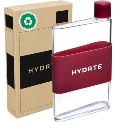 Imagen de Hydrte La botella de agua plana a prueba fugas Plástico libre BPA mejor fina Cabe en cualquier bolsa (350 ml, rojo rubí)