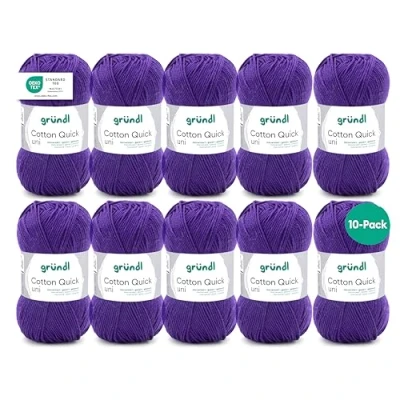 Imagen de Gründl Cotton Quick Uni, 10 ovillos (Hilo de Color 100%, Certificado Oeko Tex, 50 g / 125 m, tamaño Aguja 3 4, x g), Ciruela, Algodón, Prugna, One Size, 1250