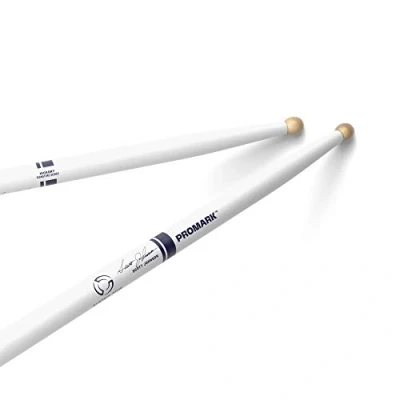 Imagen de ProMark Drum Sticks Scott Johnson Drumsticks Set Wood Tip Painted White Hickory Consistent Weight and Pitch 1 Pair