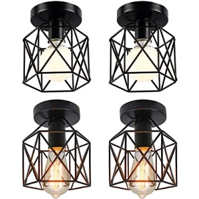 Imagen de iDEGU Juego de 4 luces techo industriales, 15 cm, hierro forjado, color negro, jaula para dormitorio, entrada, café, bar (4 unidades)