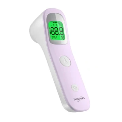 Imagen de EUROPAPA Termómetro de frente para bebés, niños y adultos, por infrarrojos, con alarma fiebre, modos C F, memoria 30 valores medición (violeta)