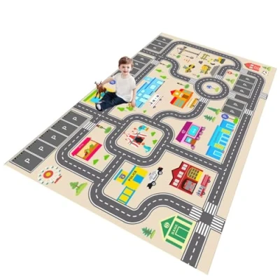 Imagen de ZFHNYJWKL Alfombra Coches Infantil de Juego Carretera, Juegos, HabitacióN Road Playmat para Jugar con y Juguetes(C,80X120CM)