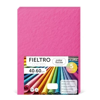 Imagen de m office Fieltro para Manualidades, de Colores, Suave y Flexible, Material Costura, Telas Patchwork, Ideal proyectos DIY, artesanía o decoración, 40x60cm (fucsia, 5 uds)
