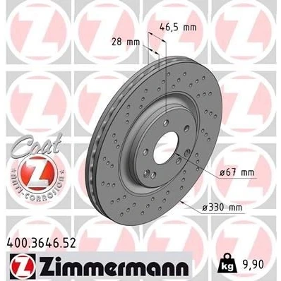 Imagen de ZIMMERMANN SPORT COAT Z 400.3646.52 Disco de freno 330 28 7/5 5 112 ventilación interna, perforado revestido altamente carbonizado