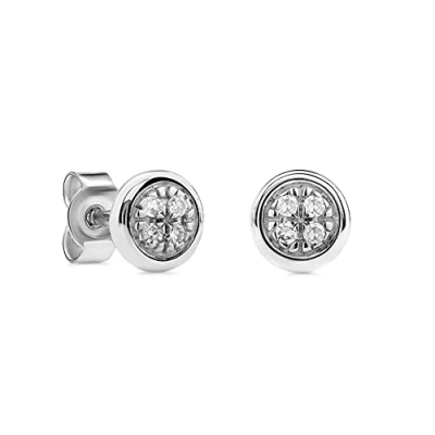 Imagen de Miore Pendientes de Oro Blanco para Mujer con Diamantes Naturales, ley 9KT 375, lóbulo pequeño, botón hipoalergénico todas las ocasiones pasador y cierre mariposa.