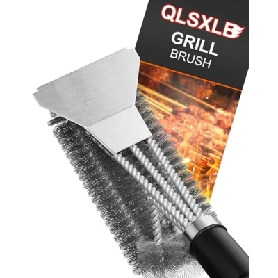 Imagen de QLSXLB Cepillo Barbacoa de Limpieza, 3 in 1 con Raspador y Mango Aislamiento Térmico Grill Brush para Limpiar Parrillas, Bandejas Hornear, Redes Asar