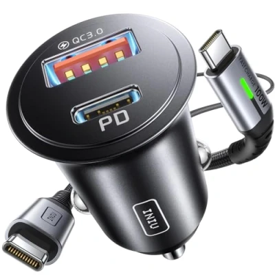 Imagen de INIU Cargador Coche Carga Rápida, 60W Total [USB C 30W+USB A 30W] PD &amp; QC3.0 Car Charger+[1m] 100W Cable, USB Mechero para Movil iPhone 16 15 14 Pro MAX iPad Samsung S25 Huawei LG