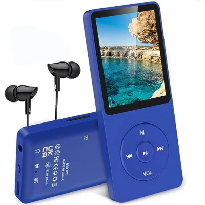 Imagen de AGPTEK Reproductor MP3 de 16GB, 1.8&quot; Pantalla con Auriculares Deportivo Portátil, Música Sonido sin Pérdidas, Altavoz, Radio FM, Vídeo, Externo hasta 128GB, Azul