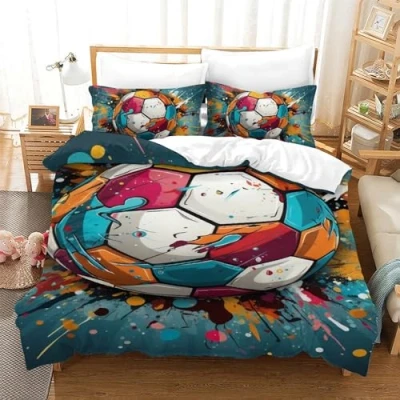 Imagen de Impreso En 3D Fútbol Juego De Ropa Cama Infantil Microfibra Suave Funda Edredón Fundas Almohada 3 Piezas Cremallera Oculta Single（140x200cm）