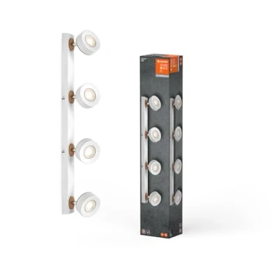 Imagen de LEDVANCE LED downlight Pluto, acero, madera, 4 luces, blanco