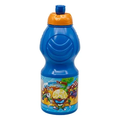 Imagen de Botella de agua plástico infantil con cierre anti goteo 400 ml Superthings
