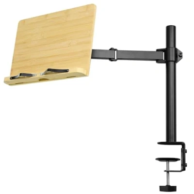 Imagen de Navaris Soporte Para libros con abrazadera Atril estudiar brazo ajustable y 2x clips metálicos escritorio mesa de noche estudio tablets partituras