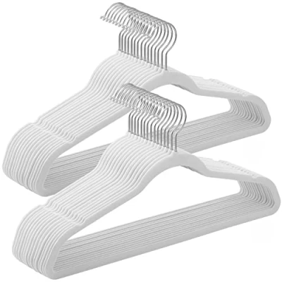 Imagen de SONGMICS Juego de 30 Perchas Aterciopeladas, 41,5 cm Largo, Finas, Gran Capacidad Carga, con Ganchos Giratorios 360, para Camisas Abrigo Completas, Blanco CRF026W02