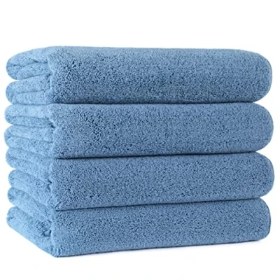 Imagen de Polyte Toalla de baño Microfibra superabsorbente antipelusa Secado rápido Azul 145 x 76 cm Pack 4