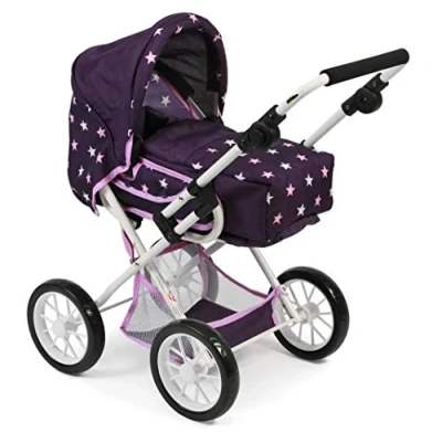 Imagen de Bayer Chic 2000 Cochecito para muñecas Leni, 2 en 1 con Bolsa de Transporte extraíble, diseño Estrellas, Color Lila