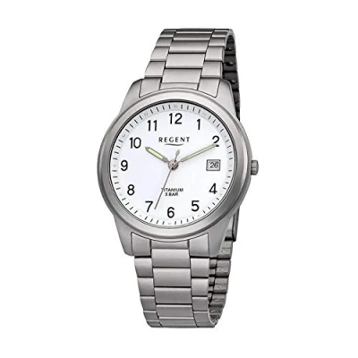 Imagen de REGENT Reloj de hombre con Pulsera eslabones titanio y carcasa 36 mm diámetro, cuarzo, números arábigos fecha, Blanco,