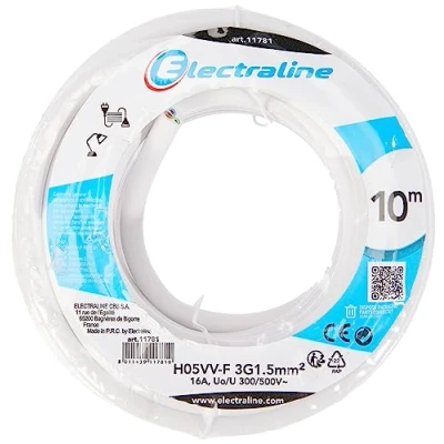 Imagen de Electraline 11781, Cable para Extensiones H05VV F, Sección 3G1.5 mm, 10 m, Blanco