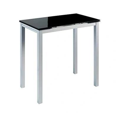 Imagen de MOMMA HOME Mesa de Cocina Extensible Modelo CALCUTA Alta Color Negro/Plata Material Cristal Templado/Metal Medidas 140x60x98cm