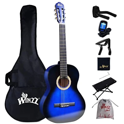 Imagen de Winzz 4/4 Guitarra Clásica Set para Principiante Kit de Española 39 Pulgadas con Cuerdas Nylon Adultos, Niños Más 12 Años, Azul