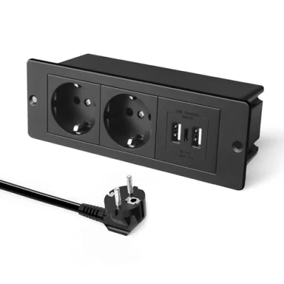 Imagen de JACEPFY Enchufe retráctil de 2 enchufes empotrables con puertos USB A, 1 puerto carga C, regleta para encimera en cocina o oficina