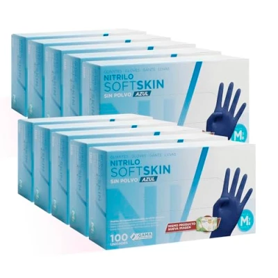 Imagen de COM FORT HOUSE Guantes nitrilo desechables Color Azul Colección Softskim de Látex sin Polvo Disponible en tallas XS, S, M, L, XL