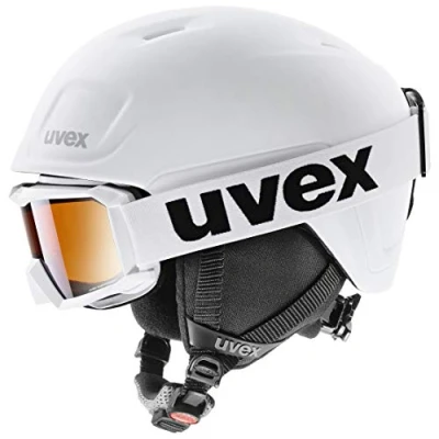 Imagen de uvex heyya pro set, casco de esquí infantil con gafas ligero, ajuste talla individualizado, mejora del contraste, white black, 51 55 cm